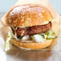 Falafel Burger · Chickpea, onion, parsley, cilantro, cumin, tahini sauce, red onion, lettuce, pickle (Vegan, ...