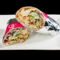 Cauliflower Shawarma · Slow-roasted spiced cauliflower, shredded lettuce, house made pickled cucumber, onion, mint,...