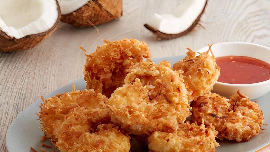 Fried Coconut Shrimp (6) · Jumbo shrimp coated with coconut flakes, lightly battered and served with Remoulade sauce