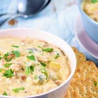 Clam Chowder · A thick hearty soup consisting of clams potatoes onions within a milk or cream base.