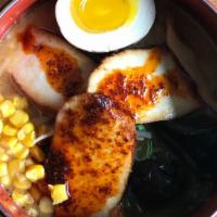 Tori Kara Miso Chicken · Spicy miso base chicken broth, topped with chicken chashu, egg, bamboo shoots, kikurage, cor...