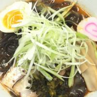 R5_Negi Ramen · Spicy pork broth, topped with egg, chashu pork, bamboo shoots, and scallion.