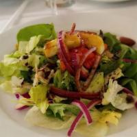 Classic House Salad · Mixed greens, tomato, cucumber, olives, onion.
