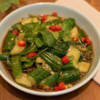Baby Cucumber · Vegetarian, mild spicy. hand cut, garlic and vinegar dressing.