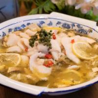 Lemon Sole Fish Fillet · Medium spicy. Sole with lemon sauce Chinese sauerkraut, mushroom.(not spicy option unavailab...