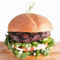 Chipotle Burger · Juicy 8 Oz Cajun Seasoned Burger, Served on a Brioche Roll. Topped with Lettuce, Tomato, Jal...