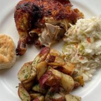 Half Rotisserie Chicken Meal · Includes two regular sides buttermilk biscuits.