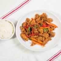 Rangsit Chicken · Crispy chicken, garlic, fresh chili, carrot, bell pepper, basil in chef's special sauce. Spi...