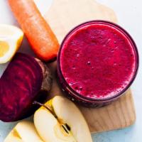 Headache Juice · Fresh juice with beets, cucumber and carrot.