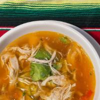 Chicken Soup · Served with pico de gallo, avocado, rice, flour or corn tortillas