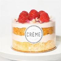 Lychee Raspberry Rose · Delicate chiffon cake with layers of rose petal whipped cream topped with refreshing lychee ...