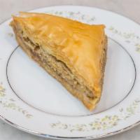 Baklava · Phyllo pastry, chopped nuts and syrup.