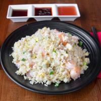 Tao Haus Fried Rice (夲樓炒飯-义燒 蝦 蛋 青蔥) · Roast pork, shrimp, egg and scallions.