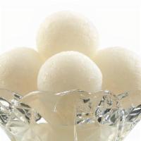 Malai Rasogolla · Two pieces. It is made from ball shaped dumplings of chenna an Indian cottage cheese and sem...