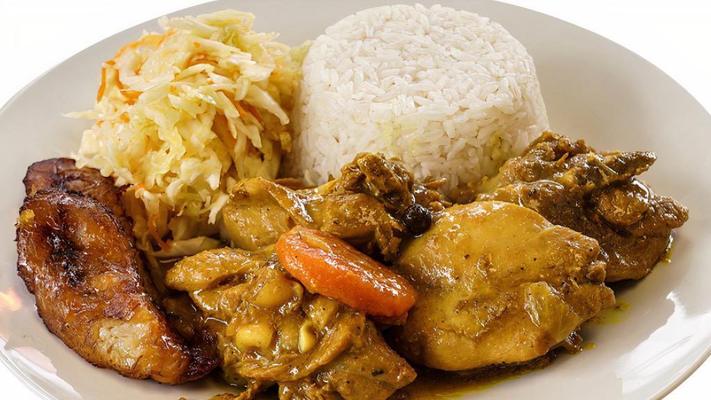 Curry Chicken  · Served with white rice or rice and peas also your choice of steam vegetables or fresh salad