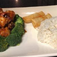 General Tso'S Sauce · Served with one soup and one appetizer. 
Served with white rice.