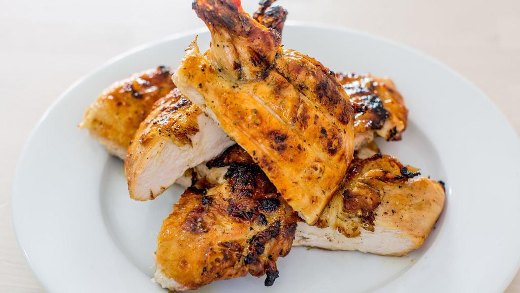 Whole Chicken · Whole Bell & Evans chicken , antibiotic and hormone free chicken. Includes pita bread and choice of sauce.