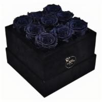 Forever Roses Black Square Box · Each forever rose box  is handcrafted.
All forever roses last a year.  
This black rose bouq...
