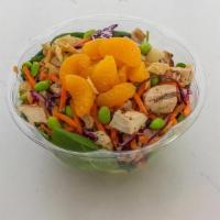 Mandarin Chicken Salad · Spinach, Grilled Chicken, Carrot, Cabbage, Edamame, and Wonton Strips with Mandarin Oranges ...