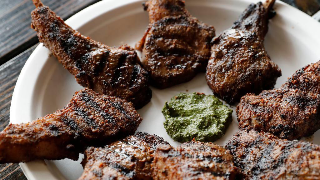 Lamb Chops Full Rack · Seven to eight pieces of grass-fed, pasture-raised lamb, and grilled to your preference.