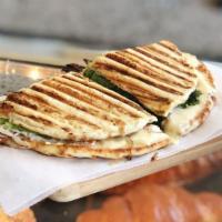 Turkey & Swiss Cheese Panini · Turkey, Swiss cheese, tomato and lettuce
On a southwestern panini.