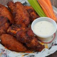 Wings · blue cheese dressing, celery & your choice:buffalo-style or bbq