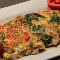 Veggie Omelet · Three egg Omelet, onions, peppers, tomatoes, mushrooms. Served with side of bread, butter or...