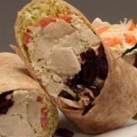 Chunky Chicken Salad Wrap · Our Home Made Chicken Salad, Craisins, lettuce and tomato.