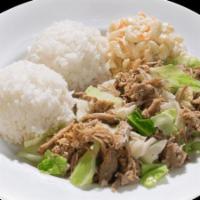 Kalua Pork And Cabbage · Hawaiian style pulled pork with sauteed cabbage.