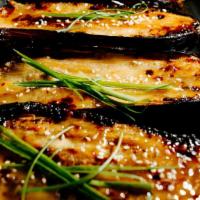 Miso Eggplant · Grilled eggplant served with sweet miso paste.