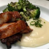 Bbq Glazed Chicken · Served with mashed caulitatoes* and charred broccoli.
Gluten-Free, Dairy-Free, Soy-Free
*a b...