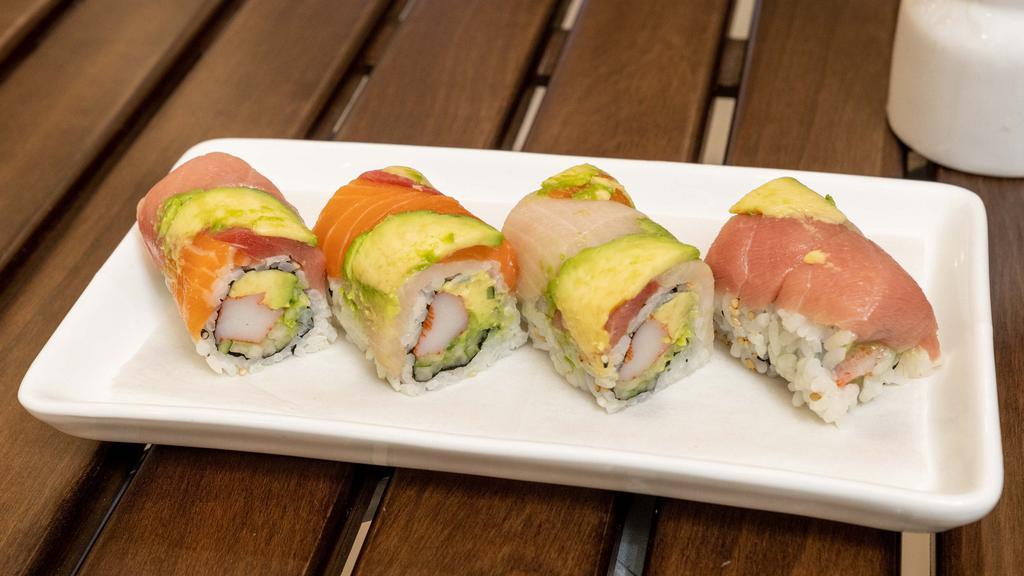 Rainbow Roll · California roll wrapped with assorted fish topped with special sauce