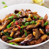 Eggplant Hot Garlic Sauce · Fresh slices of eggplant cooked in hot garlic sauce.