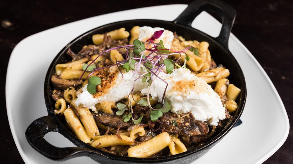 Braised Short Rib Cavatelli · Baked with mushrooms, pearl onions, and whipped ricotta.
