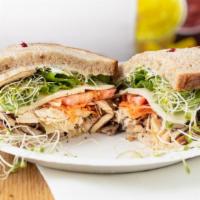 Hot Turkey Mushroom Sandwich · Popular. Tomatoes, melted cheese, carrots, lettuce, sprouts and papaya seed dressing.