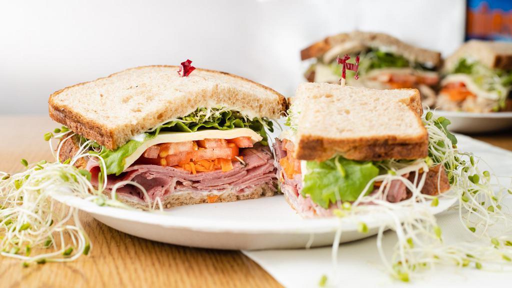 Hot Pastrami · Popular. On whole wheat bread with lettuce, tomatoes, cheese, carrots, sprouts.