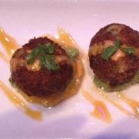 Crab Cakes · Centolia cake with lobster sauce and kabayaki.