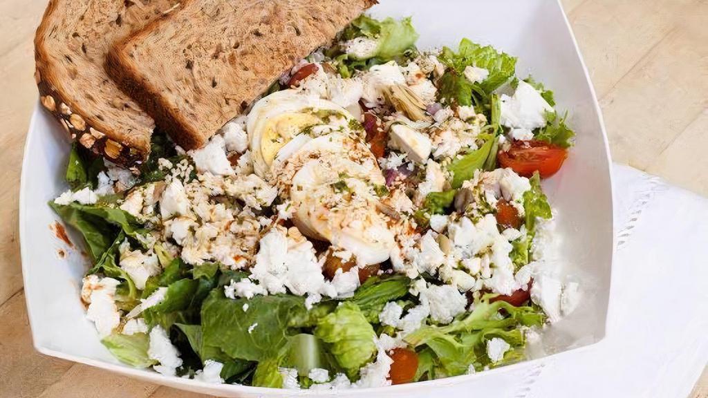 Picasso Salad · bulgarian feta, hard boiled egg, cherry tomato, onion and seed/nut mix