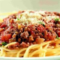 Bolognese Beef · Pomodoro sauce, Parmesan cheese, and ground beef. Served on choice of pasta (spaghetti or pe...