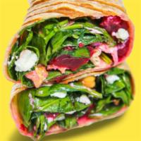 Sweet Beet Wrap · Panini Pressed Chickpeas, beets, red onion, goat cheese, spinach with Balsamic Vinaigrette. ...