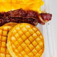 Waffles, Eggs, Cheese & Beef Bacon · Add extra meat, extra cheese for additional charges.