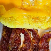 Beef Bacon, Eggs & Cheese · Add extra meat, extra cheese for additional charges.