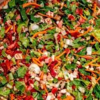 Salad Pie · roamaine, mesculn, roasted peppers, cucumber, carrots, radicchio, balsamic vinaigrette