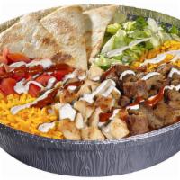 Chicken & Beef Gyro Platter · Platter served with combo of chicken & beef gyro. Small platters are served with one white s...