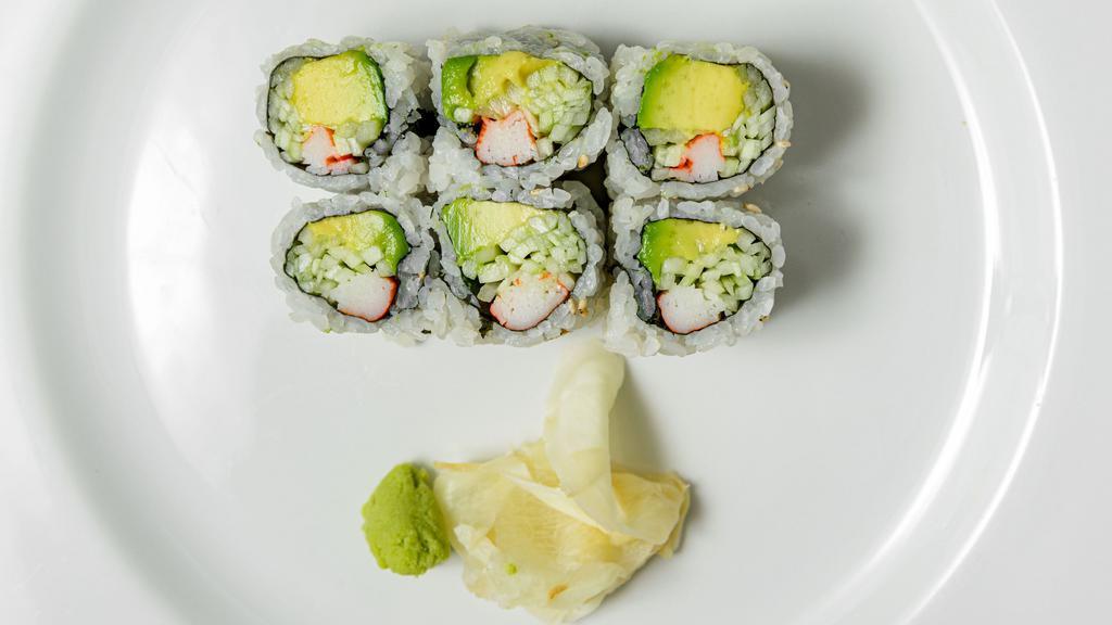 California Roll · Crabmeat, avocado and cucumber with tobiko.