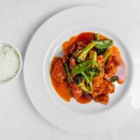 Amazing Chicken Dinner · White meat chicken with spicy and sweet sauce with seasonal vegetables. Served with rice and...