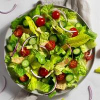 Fattoush Salad · Cucumber, tomato, onion, and pita chips, tossed with your choice of greens and dressing.