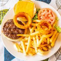 Cheeseburger · Top menu item. Served with coleslaw and pickles. Make it a deluxe with French fries, onion r...