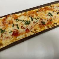 Flat Bread Pizza · Mozzarella cheese, Parmesan cheese, tomato sauce and fresh basil. Add chicken, meatballs and...