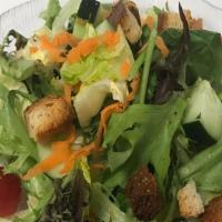 Mixed Salad · Mixed greens, tomato, diced cucumber and croutons, choice of dressing.
